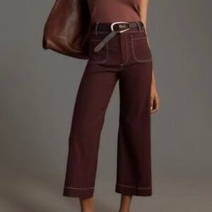 Anthropology by Maeve, The Colette Crop Wide Leg Pants in Burgundy